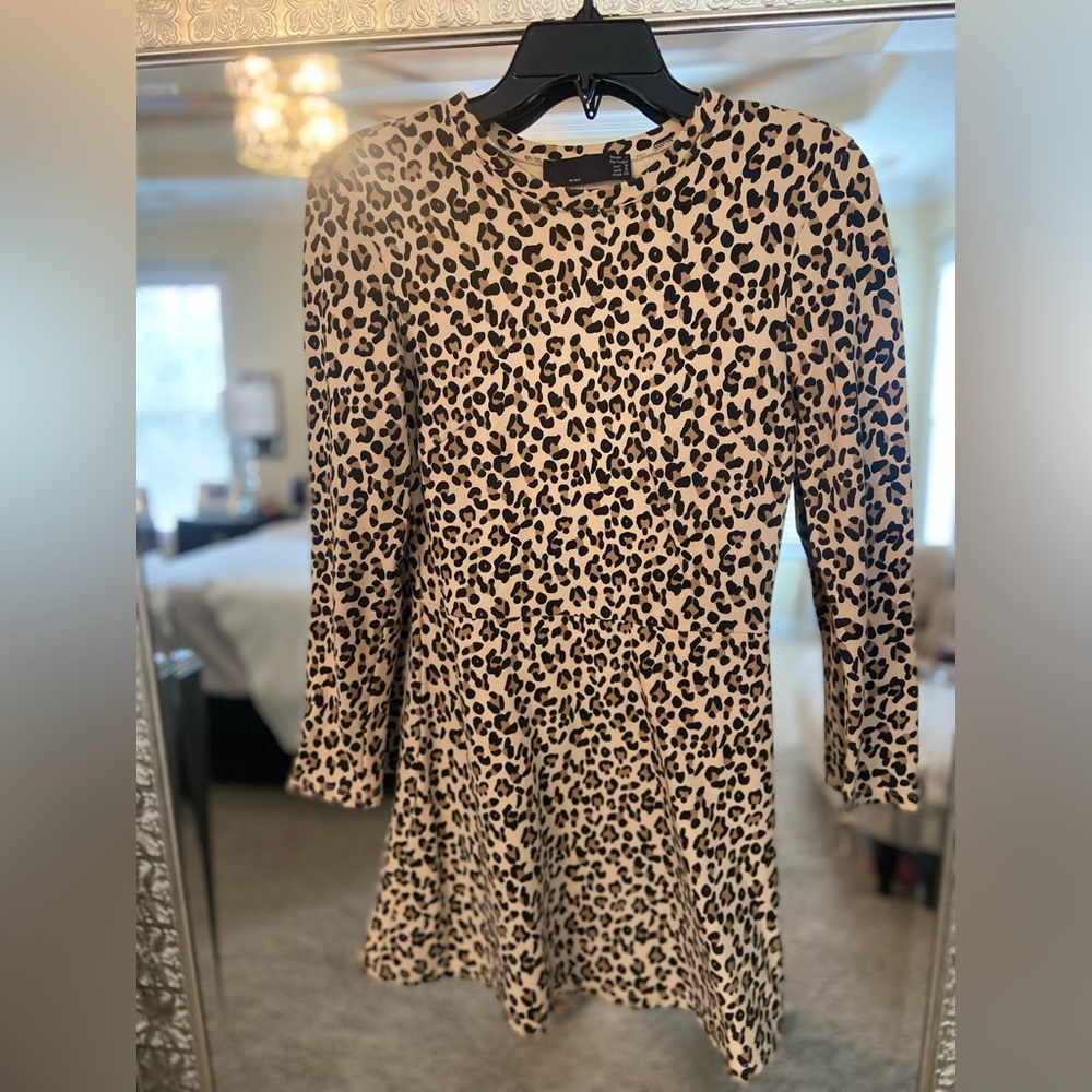 • TRF by Zara • fit and flare leopard print mini sweater dress